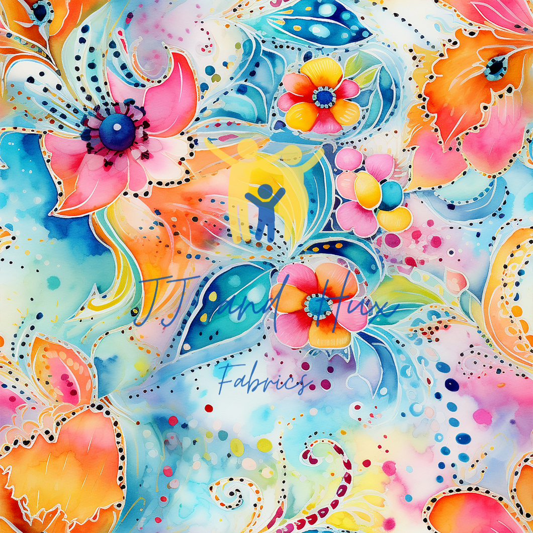 Paisley Blooms on Aquamarine